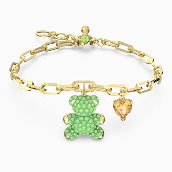 Teddy bracelet, Green, Gold-tone plated