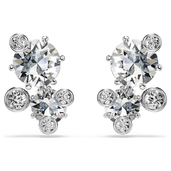 swarovski constella stud earrings  round cut  white  rhodium plated