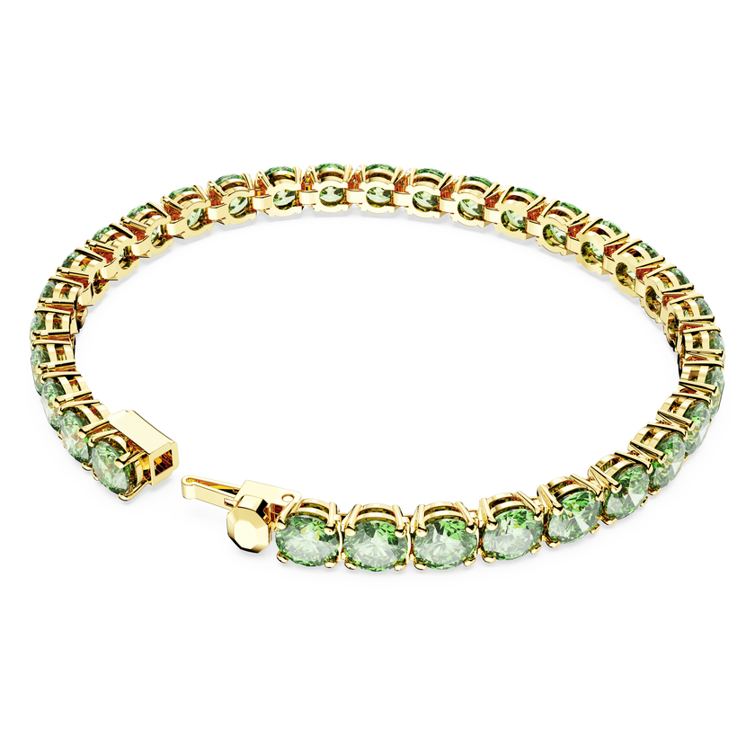 swarovski matrix tennis bracelet  round cut  green  gold tone plated