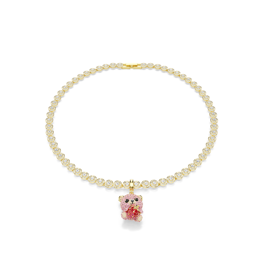 swarovski idyllia charm  mixed cuts  teddy  pink  gold tone plated