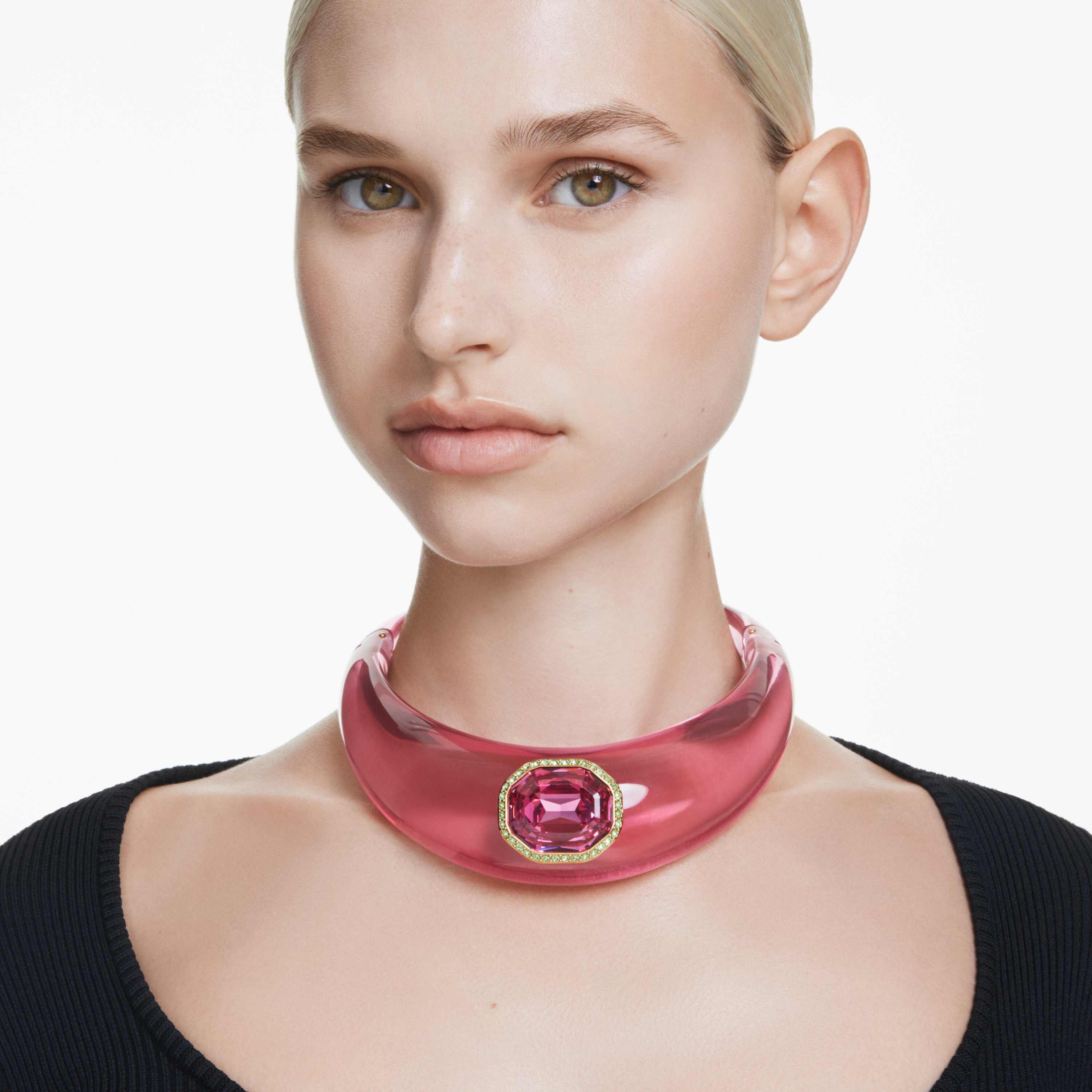 swarovski dulcis choker  octagon cut  pav   pink  gold tone plated
