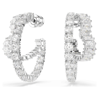 swarovski matrix hoop earrings  mixed cuts  heart  white  rhodium plated