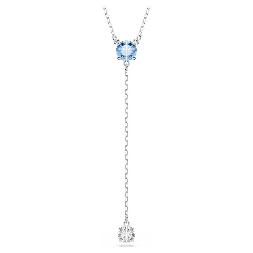 swarovski stilla attract y necklace  round cut  blue  rhodium plated