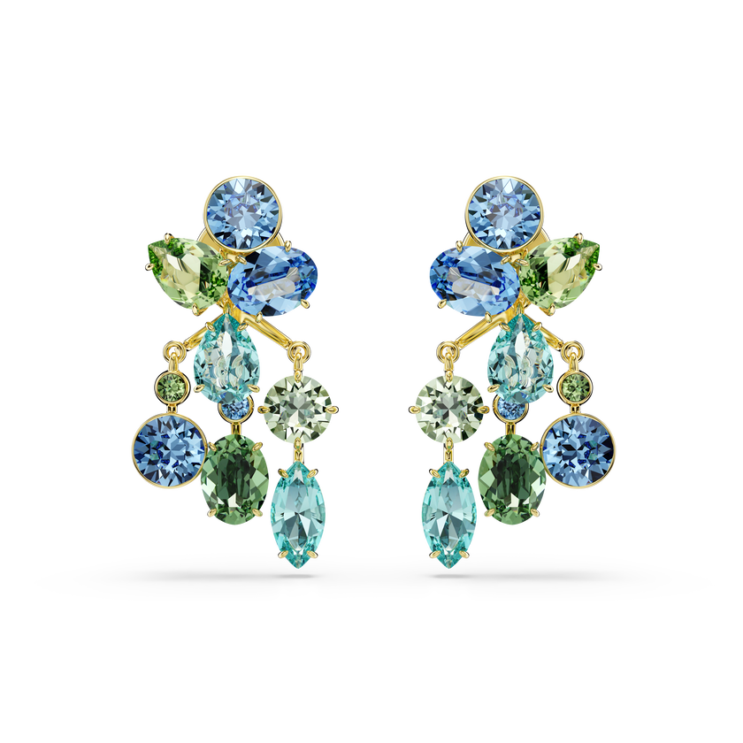 swarovski gema earrings  mixed cuts  multicolored  gold tone plated
