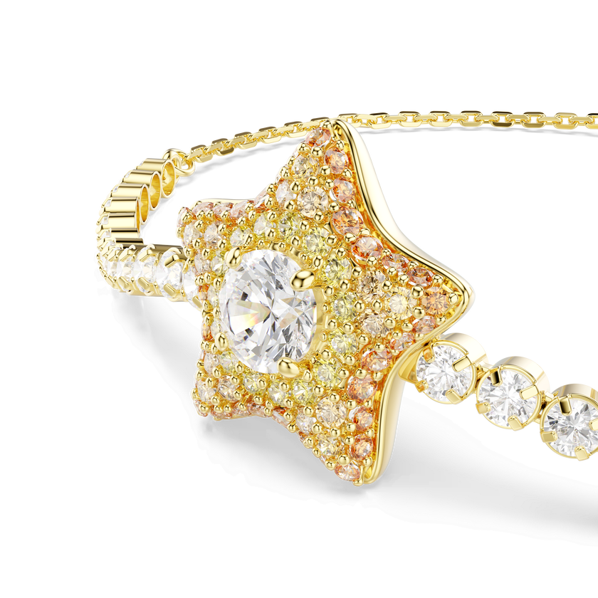 swarovski sublima bracelet  round cut  star  multicolored  18k gold finish