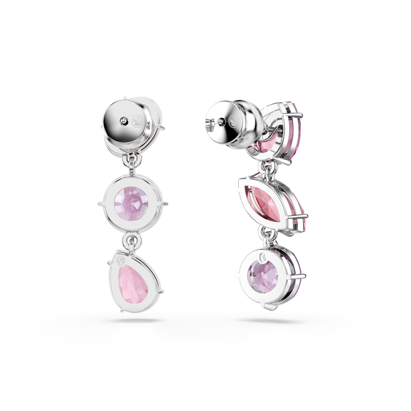swarovski gema drop earrings  mixed cuts  pink  rhodium plated