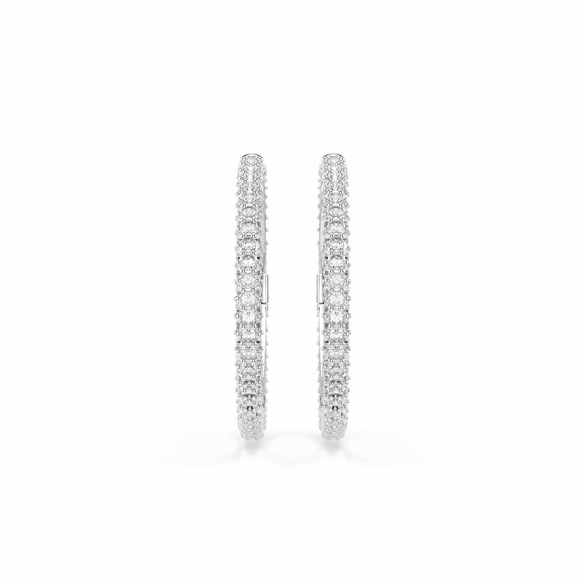 swarovski dextera hoop earrings  round cut  white  rhodium plated