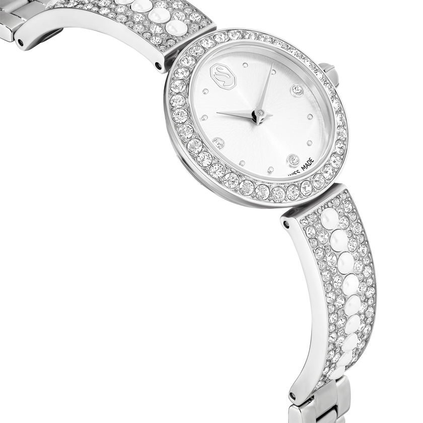 swarovski matrix pearl bangle watch  swiss made  crystal bracelet  white  stainless steel