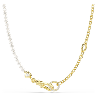 Idyllia necklace, Crystal pearl, White, Gold-tone plated swarovski idyllia necklace crystal pearl white gold tone plated