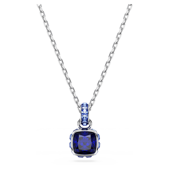 swarovski birthstone pendant  square cut  september  blue  rhodium plated
