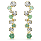 swarovski constella drop earrings  mixed cuts  green  gold tone plated