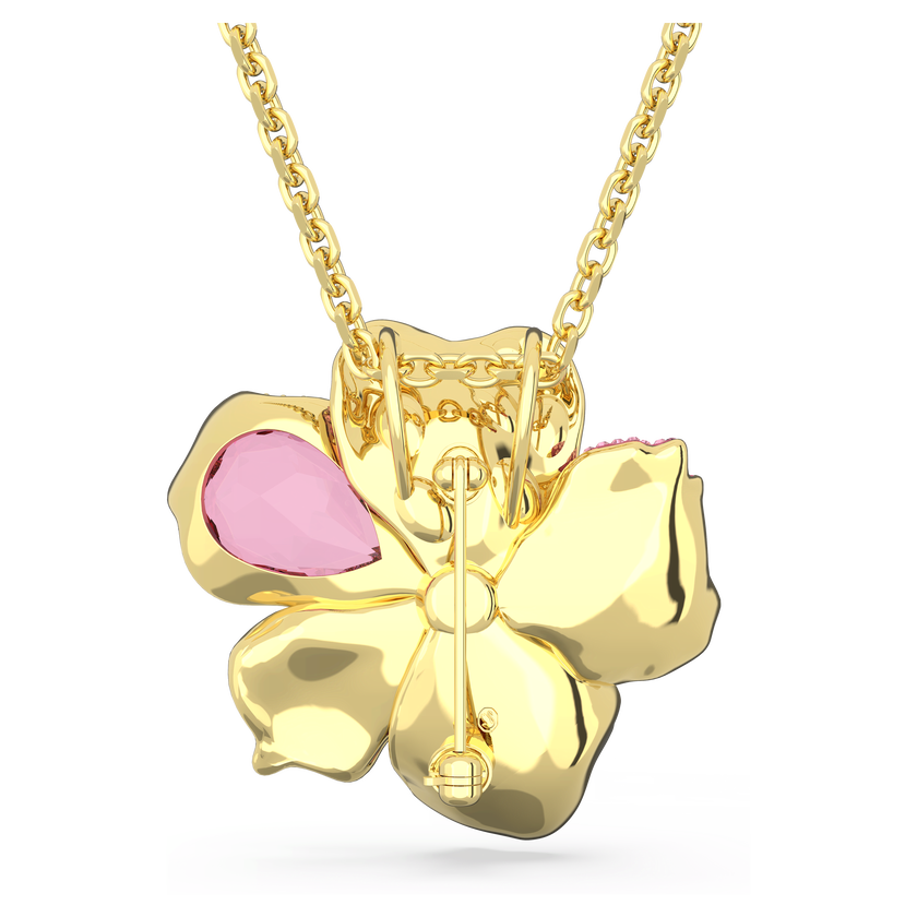 swarovski idyllia pendant and brooch  pav   flower  pink  gold tone plated
