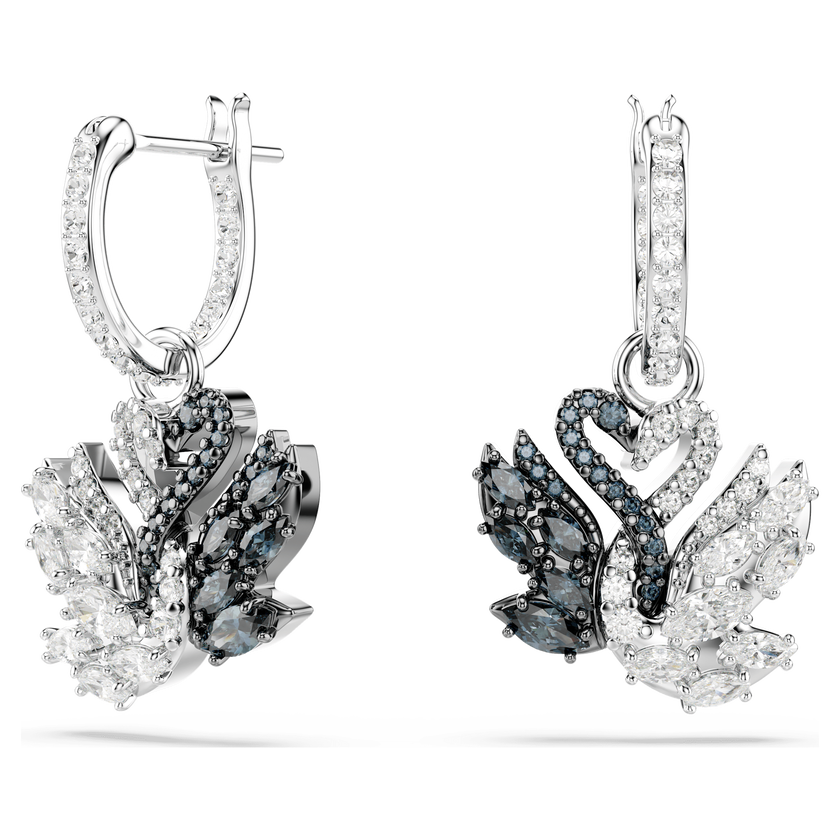 swarovski swan drop earrings  swan  black  rhodium plated