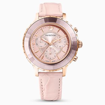 Octea Lux Chrono Watch, Leather Strap, Pink, Rose gold tone
