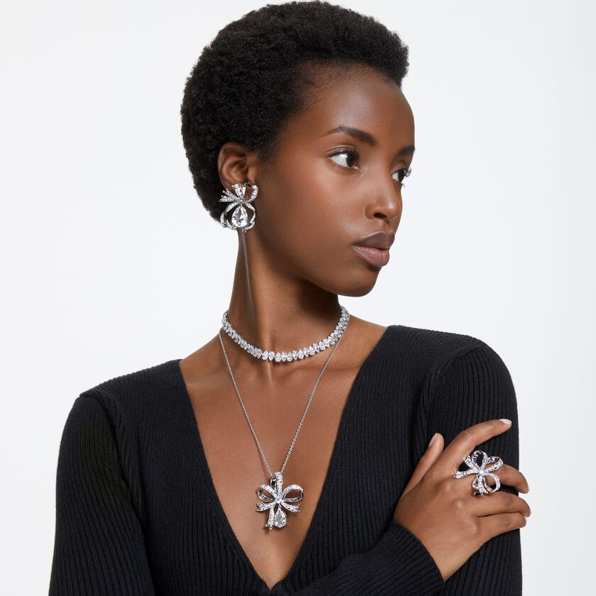 swarovski matrix tennis necklace  pear cut  white  rhodium plated