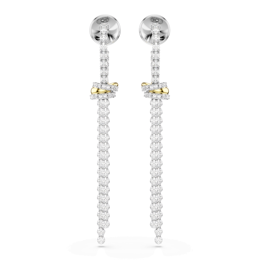 swarovski hyperbola drop earrings  round cut  knot  white  mixed metal finish