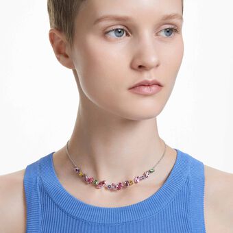 swarovski gema necklace  mixed cuts  multicolored  rhodium plated