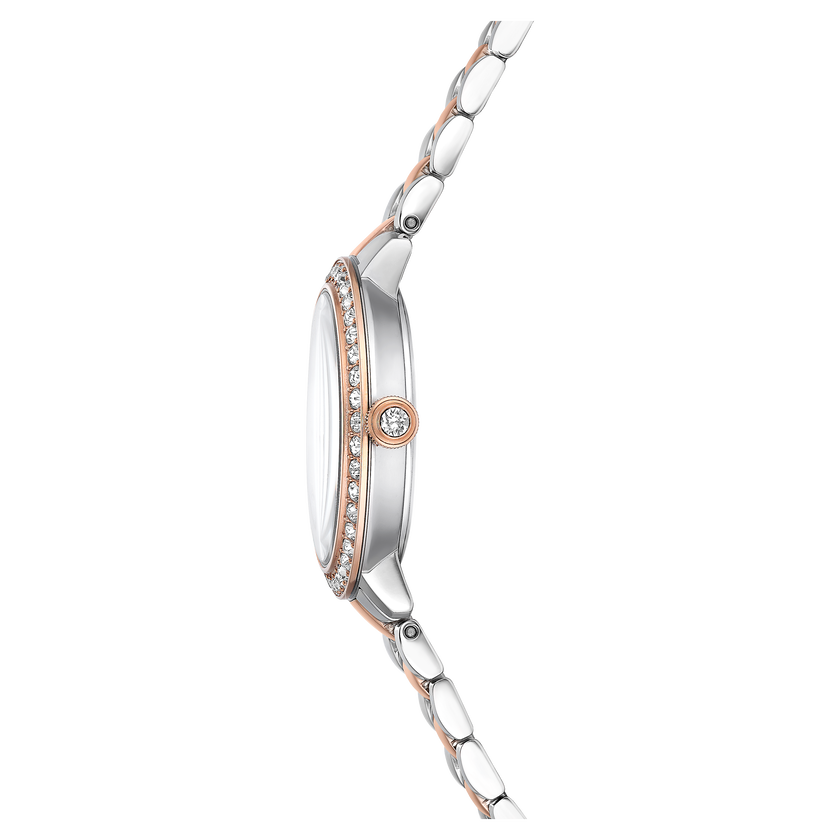 swarovski matrix 3 link watch  swiss made  metal bracelet  silver tone  rose gold tone finish