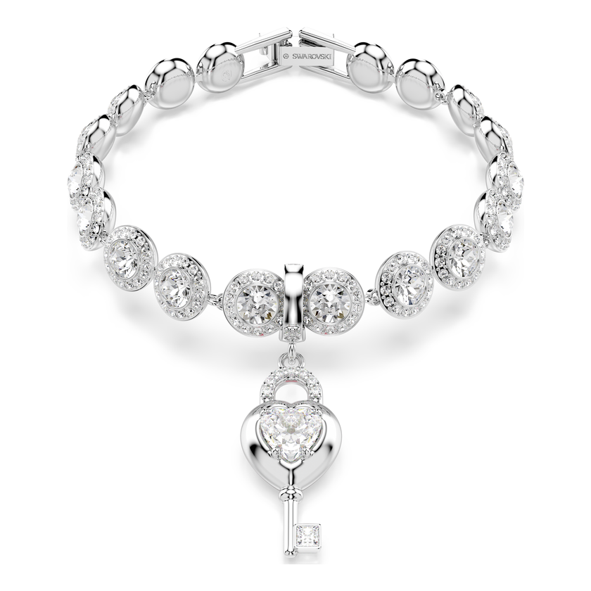 swarovski idyllia charm  mixed cuts  heart with key  white  rhodium plated