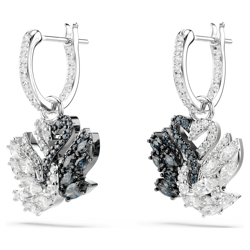 swarovski swan drop earrings  swan  black  rhodium plated