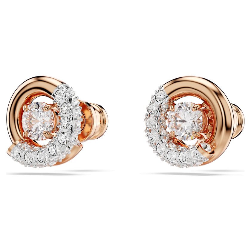 swarovski dextera stud earrings  round cut  white  rose gold tone plated