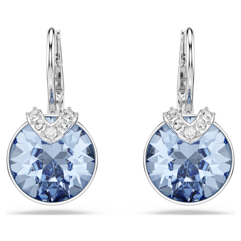 swarovski bella v drop earrings  round cut  blue  rhodium plated