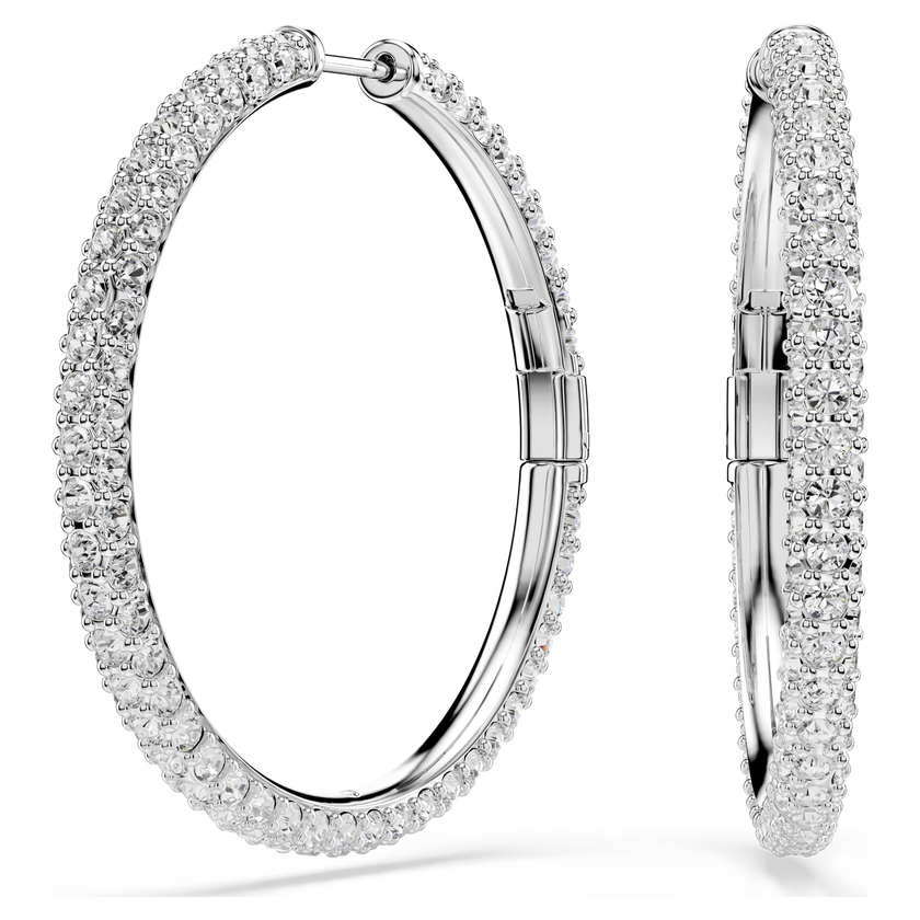 swarovski dextera hoop earrings  round cut  white  rhodium plated
