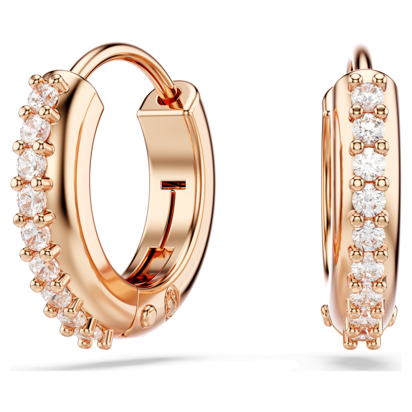 swarovski matrix hoop earrings  round cut  white  rose gold tone plated