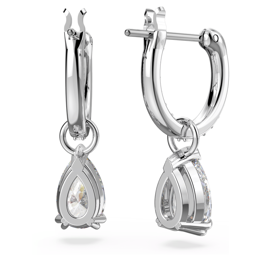swarovski stilla hoop earrings  pear cut  white  rhodium plated