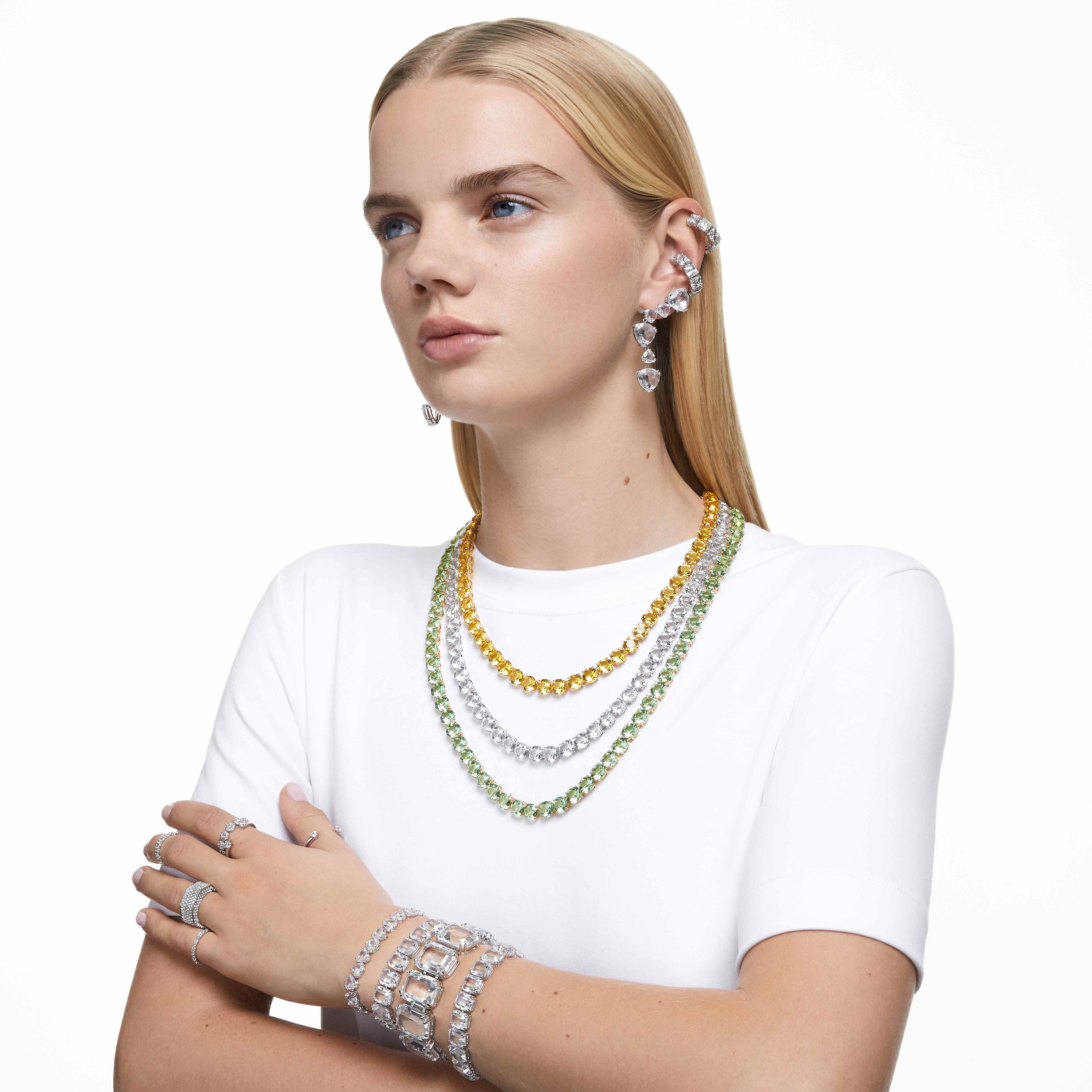 swarovski constella ring  set  2   round cut  white  rhodium plated