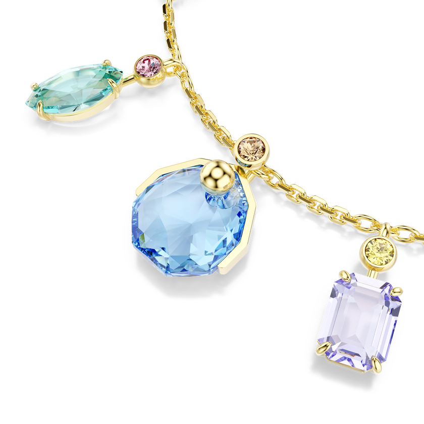 swarovski gema bracelet  mixed cuts  dangling crystals  multicolored  gold tone plated