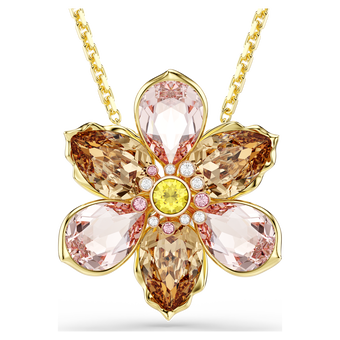 swarovski idyllia pendant and brooch  mixed cuts  flower  multicolored  gold tone plated