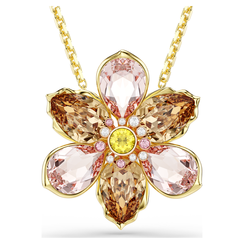 swarovski idyllia pendant and brooch  mixed cuts  flower  multicolored  gold tone plated