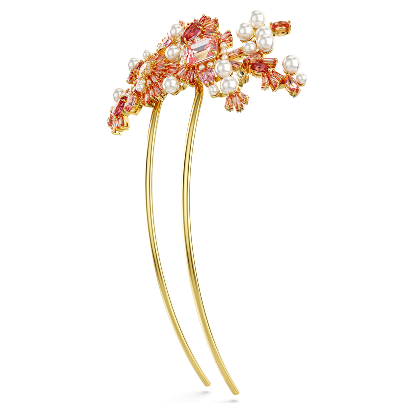 swarovski gema hair clip  mixed cuts  flower  pink  gold tone plated
