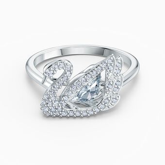 Dancing Swan Ring, White, Rhodium plated