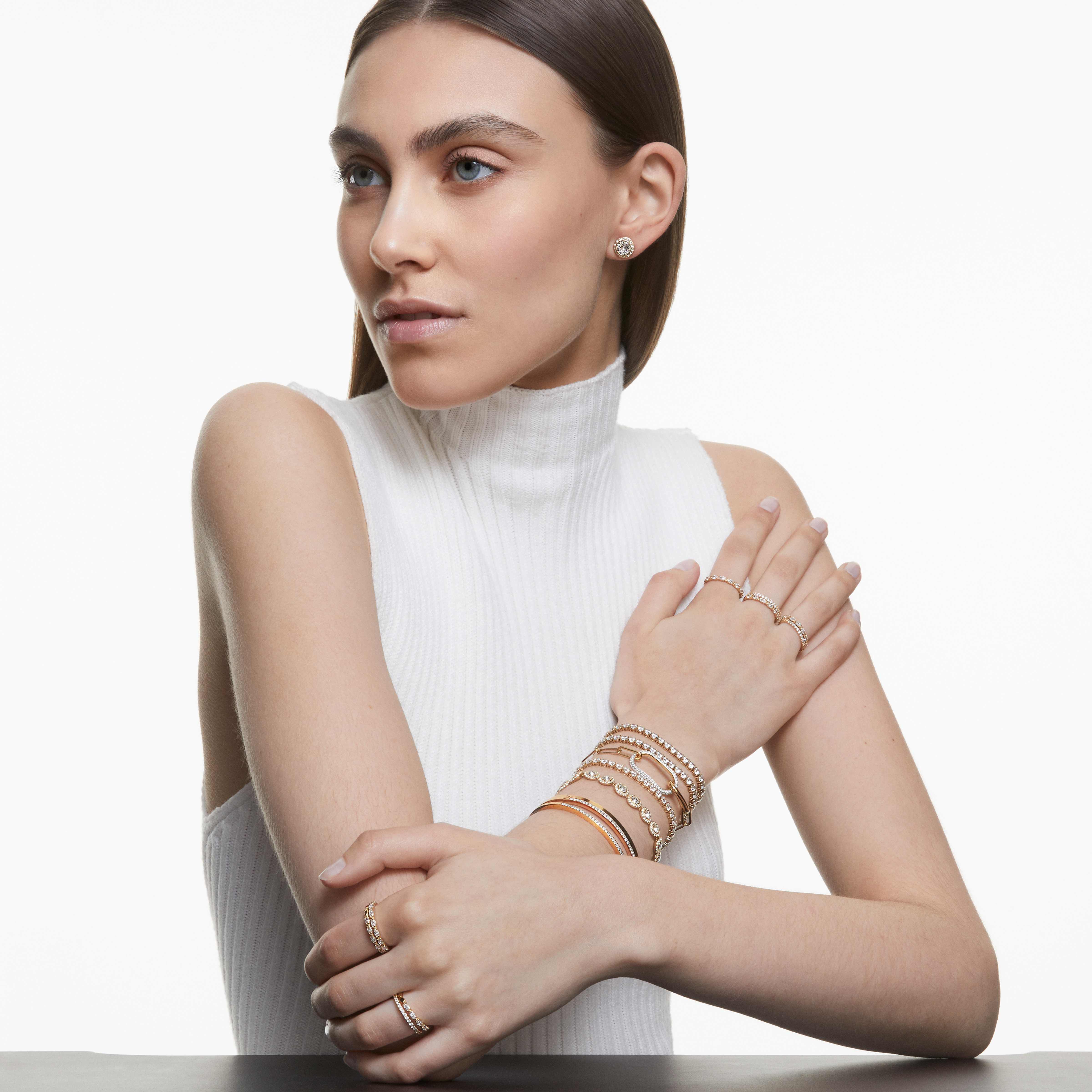 swarovski una angelic tennis bracelet  round cut  pav   medium  white  rose gold tone plated