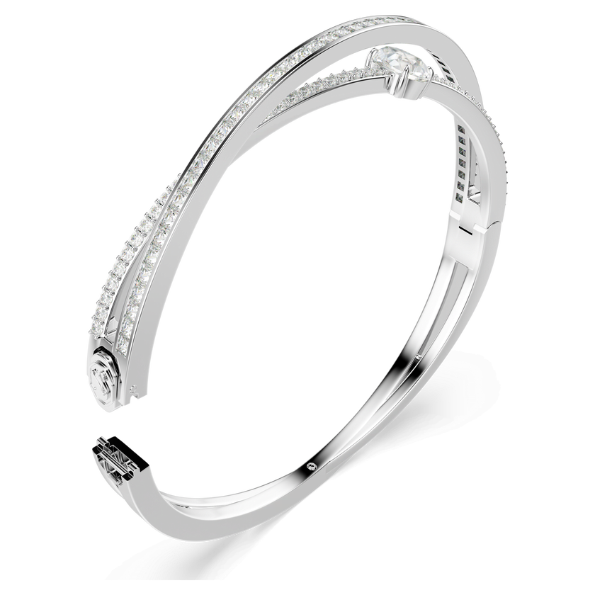 swarovski hyperbola bangle  mixed cuts  white  rhodium plated