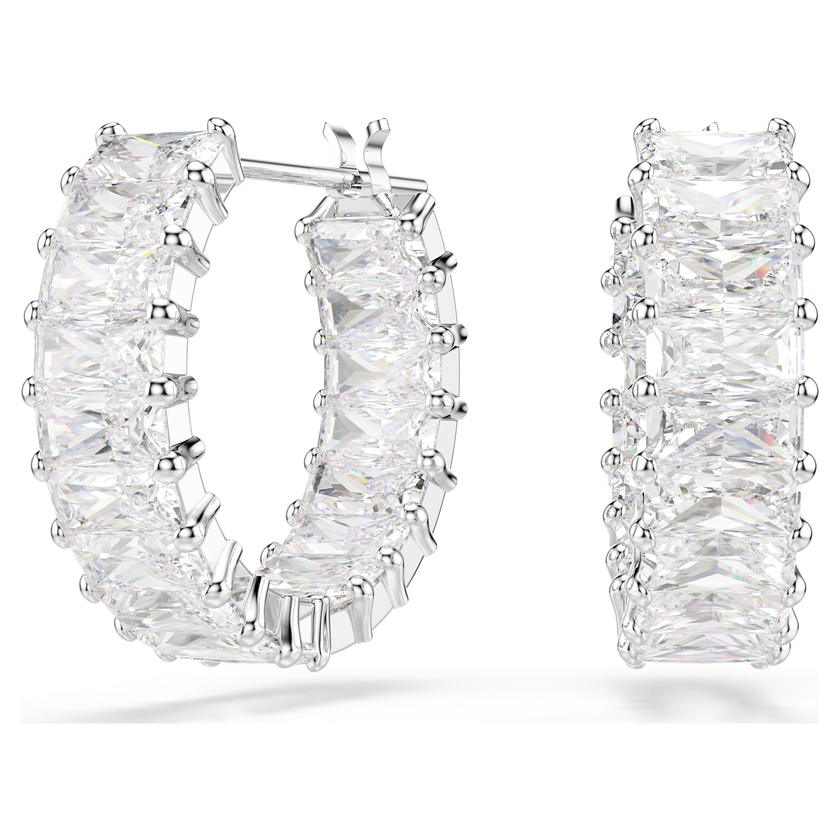 swarovski matrix hoop earrings  baguette cut  white  rhodium plated