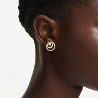 swarovski hyperbola stud earrings  round cut  white  gold tone plated