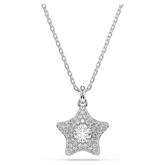 swarovski sublima pendant  round cut  star  white  rhodium plated