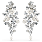 swarovski constella earrings  crystal pearl  round cut  white  rhodium plated