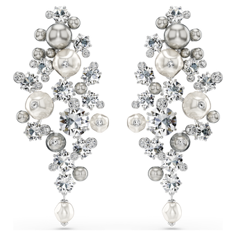swarovski constella earrings  crystal pearl  round cut  white  rhodium plated