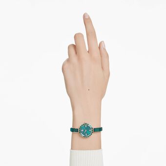 swarovski matrix bangle watch  swiss made  crystal bracelet  green  champagne gold tone finish