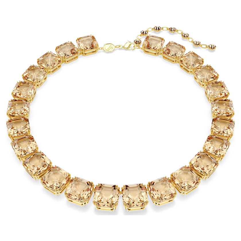 swarovski millenia tennis necklace  octagon cut  caramel  gold tone plated