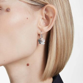 swarovski swan drop earrings  swan  black  rhodium plated