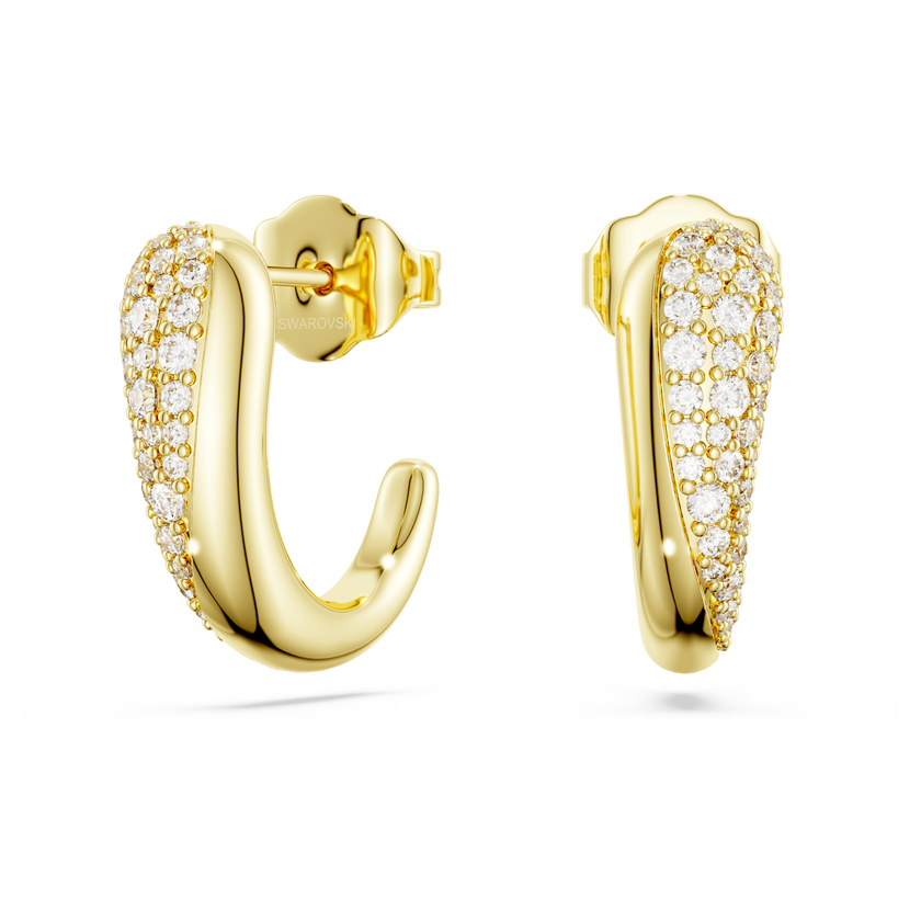 swarovski classica hoop earrings  round cut  white  sterling silver  18k gold finish
