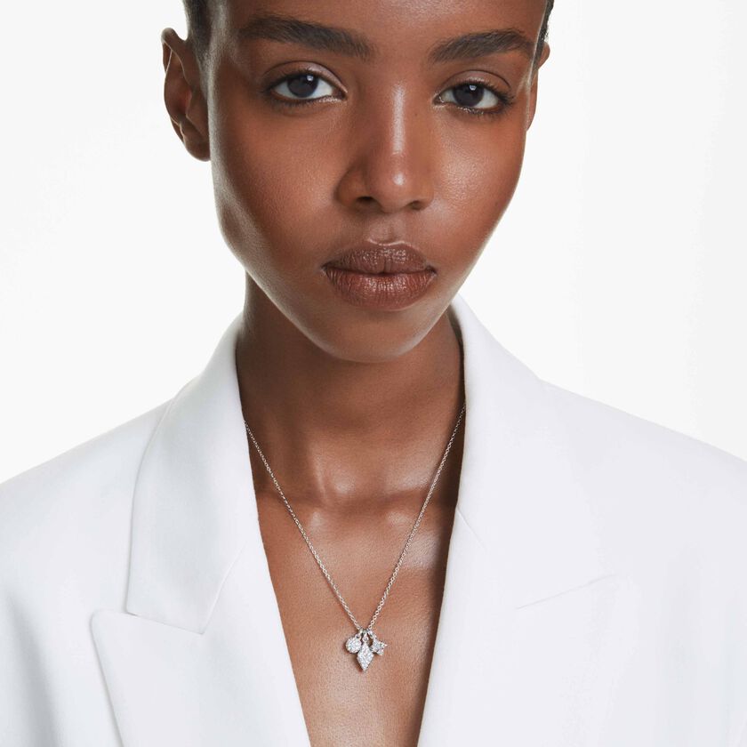 swarovski dextera pendant  round cut  sphere and cube  white  rhodium plated