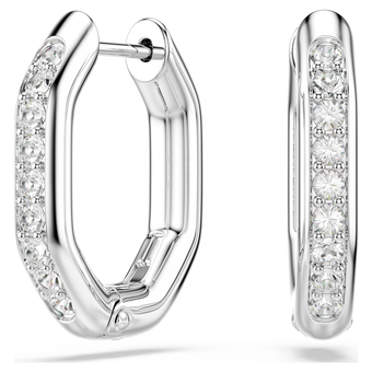 swarovski dextera hoop earrings  octagon shape  round cut  small  white  rhodium plated