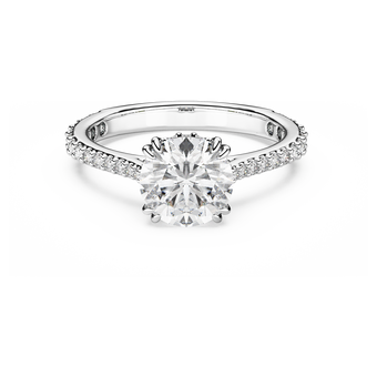 swarovski stilla cocktail ring  round cut  pav   white  silver tone finish