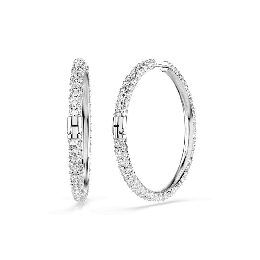 swarovski dextera hoop earrings  round cut  white  rhodium plated